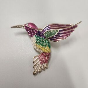 Napier Colorful Hummingbird Brooch Pin Gold-tone Enamel Rhinestone Bird